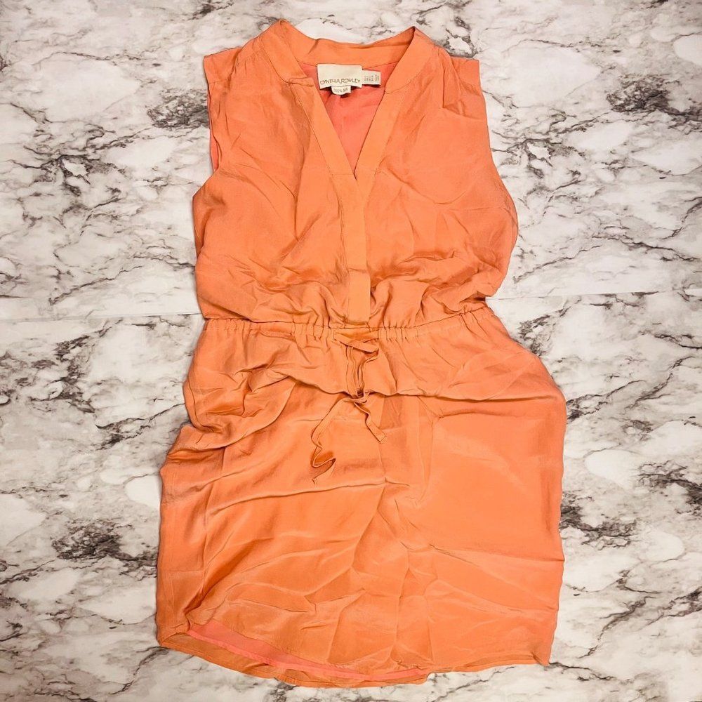 Cynthia Rowley Orange Sleeveless Dress Women Size 2 Waist Tie V-Neck Summer